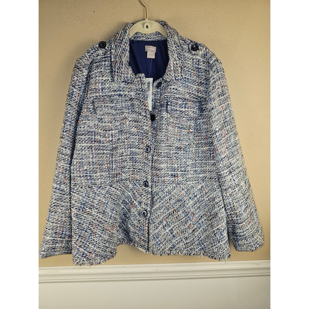 NWT Chico's Womens Multi Tweed Peplum Jacket 3 16 XL